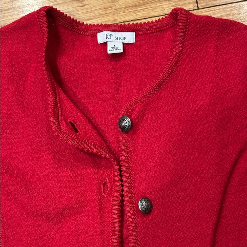 TOG Shop Cottagecore Women's Red Wool Cardigan Sweater L